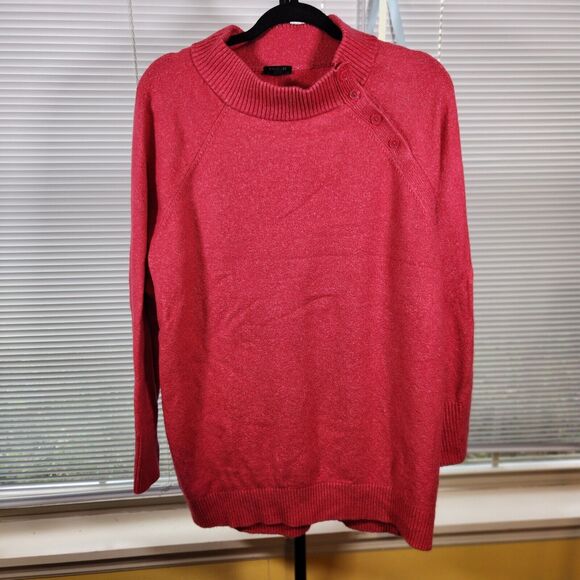 Talbots Sweaters - Talbots $120 1X Hot Pink Mock Neck Turtleneck Button Shoulder Stretch Sweater